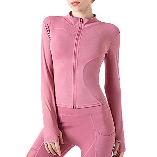 KBOPLEMQ Enge Sportjacke Damen Gym Top Sport Oberteil Yoga Langarm Crop Top Sportshirt Leicht Fitness Oberteil mit Reißverschluss Atmungsaktive Laufjacke Bequeme Trainingsjacke Mehrfarbige von KBOPLEMQ