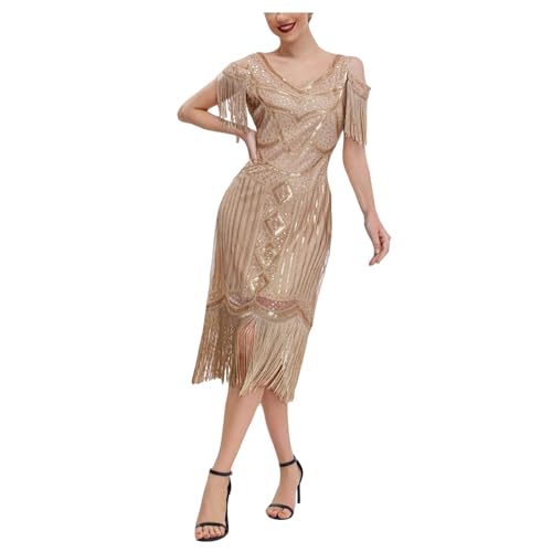 KBOPLEMQ Gatsby Kostüm Damen 1920s Vintage Kleid Damen Flapper Charleston Kleid Abendkleid Cocktail Party Kostüm Kleid Gatsby Pailletten Quasten Saum Cocktail Flapper Abschlussballkleid von KBOPLEMQ