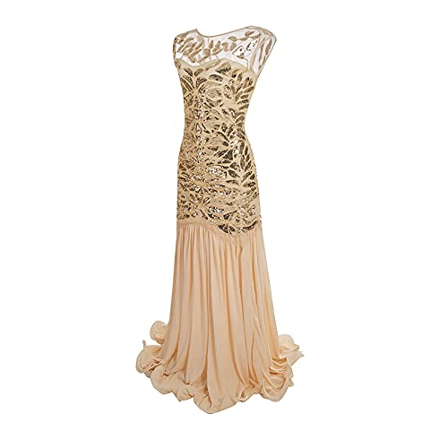 KBOPLEMQ Gatsby Kostüm Damen Charleston Kleid Abendkleid Abschlussballkleid 1920er Retro Cocktail Stil Flapper Kleid mit Pailletten, Lang, 1920er-Jahre, Flapper-Cocktailkleid, Netzstoff von KBOPLEMQ