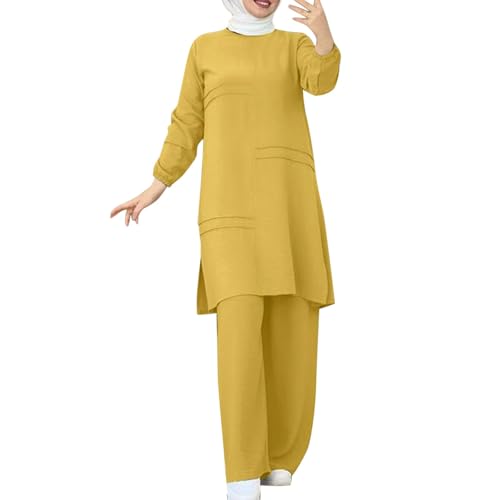 KBOPLEMQ Gebetskleidung Muslim Damen Langarm Top + Lang Hose 2 Teiler Corban Ramadan Outfit Abaya Muslim Set Corban Ramadan Outfit Naher Osten Arabisch Islamische Kleidung von KBOPLEMQ