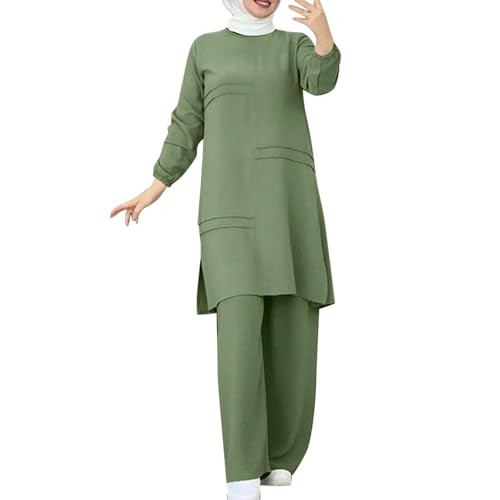 KBOPLEMQ Gebetskleidung Muslim Damen Langarm Top + Lang Hose 2 Teiler Corban Ramadan Outfit Abaya Muslim Set Corban Ramadan Outfit Naher Osten Arabisch Islamische Kleidung von KBOPLEMQ