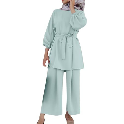 KBOPLEMQ Gebetskleidung Muslim Damen Langarm Top + Lang Hose 2 Teiler Corban Ramadan Outfit Abaya Muslim Set Corban Ramadan Outfit Naher Osten Arabisch Islamische Kleidung von KBOPLEMQ