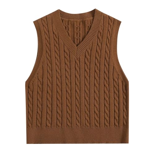 KBOPLEMQ Gestrickte Pulloverweste Damen Ärmellose Weste Weich Bequem V-Ausschnitt Strickweste Pullover Elegant Strickpullover Strickpulli Casual Herbst Winterpullover Klassische Sweater Vest von KBOPLEMQ