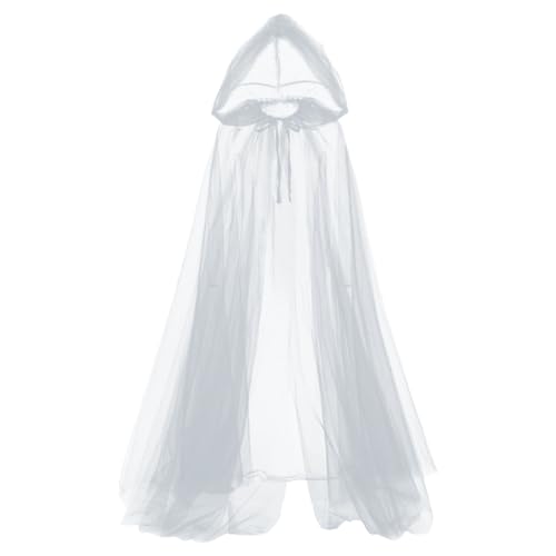 KBOPLEMQ Halloween Kostüm Damen, Geister Umhang und Lang Kleid Cosplay Hexen Vampir Kostüm Halloween Karneval Mittelalter Kostüm Schwarze Rot Weiß Abendkleid Damen Erwachsene Umhang mit Kapuze von KBOPLEMQ