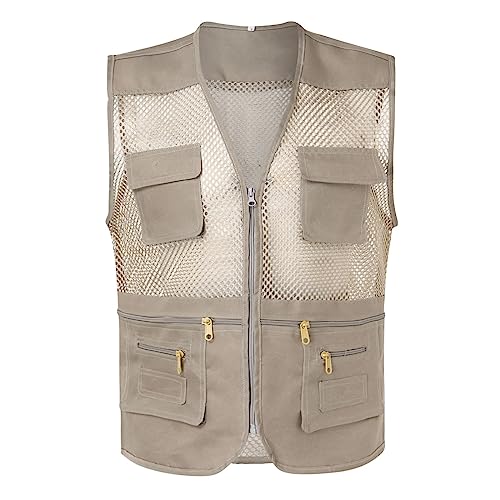 KBOPLEMQ Herren Outdoor Angelweste Safari Jagd Wandern Fischerweste Wandern Gilet Fotoweste Jagdweste Reiseweste Atmungsaktive Netzweste Herren Anglerweste Weste Herren Sommer Netz Weste von KBOPLEMQ