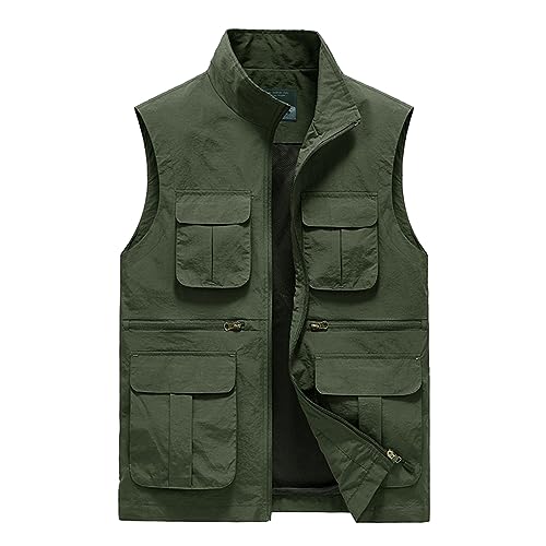 KBOPLEMQ Herren Outdoor Weste mit Multi-Taschened Anglerweste Outdoor-Weste Sommer Outdoor Sport Weste Jagd- und Angler Camping Wandern Weste Freizeit Ärmellos Jacke Casual Arbeitsweste von KBOPLEMQ