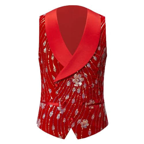 KBOPLEMQ Herren Slim Fit Pailletten Weste V-Ausschnitt Glänzende Pailletten-Anzugweste Partykleid Anzug Stilvolle Weste Männer Einfarbig Glitzer-Weste mit Fliege für Party Clubwear von KBOPLEMQ