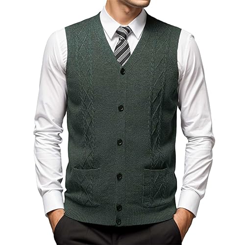 KBOPLEMQ Herren Strickweste Strickjacke Ärmellose Pullunder Business Casual Herrenstrickwaren Weste mit Taschen Herren Ohne Ärmel V Ausschnitt Cardigan Feinstrick Pullover Knopfleiste von KBOPLEMQ