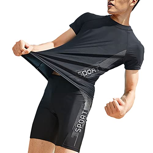 KBOPLEMQ Herren Tauchanzug Badeanzug Schwimmen, Sonnenschutz, Schnelltrocknendes Surfanzug Set Langarm-Badeanzug für Männer Zweiteilig, Rashguard, UV-Badeshirt, Badeanzug mit Boyshort-Hose von KBOPLEMQ