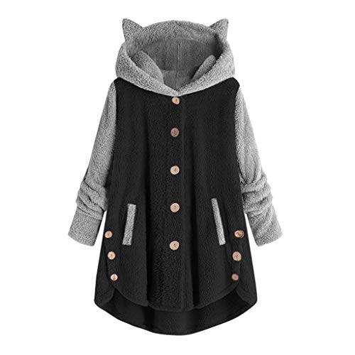 KBOPLEMQ Hoodie Damen Oversize Plüschjacke Warm GefüTterte Fleecemantel Bequeme Teddyjacke Flauschig Kätzchen Wintermantel Farbblock Lange Cardigan Kuschelig Kapuzenjacke Mantel Herbst Longpullover von KBOPLEMQ