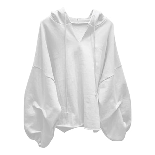 KBOPLEMQ Hoodies für Frauen Oversized Sweatshirt Kordelzug Casual Fledermausärmel Pullover Solid Color Basic Tunika Tops Loose Fit Kapuzenpullover Leichter V Ausschnitt Sweatshirt mit Kapuze von KBOPLEMQ