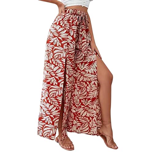 KBOPLEMQ Hose Damen Leinen Sommerhose 7/8 Casual Leichte Sommerhose Hippie Lange Hosen mit Schlitz Lockere Weites Bein Yogahose Wide Leg Pants Side Split Slit Palazzo Pants Boho Flowy Hose von KBOPLEMQ