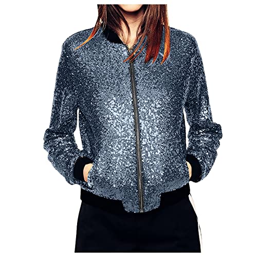 KBOPLEMQ Jacke Damen Pailletten Gold Damen Metallic Pailletten Blazer mit Glitzer Langarm Bomberjacke Langarm Party Club Offen Glitzer Cardigan Metallic Jacket von KBOPLEMQ