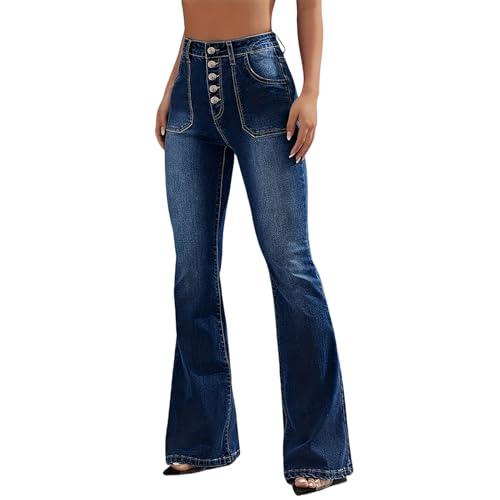 KBOPLEMQ Jeanshose Damen Bootcut Schlaghose,Hohe Taille Skinny Pants Lässige Strecken Flared Bootcut Jeans Vintage Schlagjeans Distressed Cargohosen 90er Flare High Rise Jeans von KBOPLEMQ