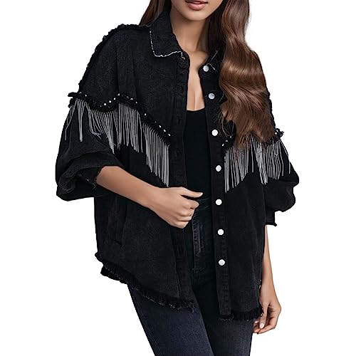 KBOPLEMQ Jeansjacke Damen Oversized Denim Jacke Fransenjacke Langarm Button Up Cropped Cowgirl Quaste Denim Jeansjacken mit Fransen Jeans Jacke Vintage Langarm Klassischer Quaste Denim Jacke KBOPLEMQ Jeansjacke Damen Oversized Denim Jacke Fransenjacke Langarm Button Up Cropped Cowgirl Quaste Denim Jeansjacken mit Fransen Jeans Jacke Vintage Langarm Klassischer Quaste Denim Jacke von KBOPLEMQ