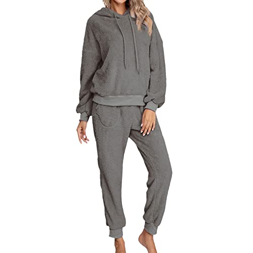 KBOPLEMQ Jogginganzug Damen Trainingsanzug Set Oversize 2 Teilig Fleece Sport Set inkl. Langarm Hoodie Pullover + Sporthose Hausanzug Sweatsuit Winter Herbst Damenanzug Freizeitanzug Sportswear von KBOPLEMQ