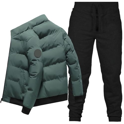 KBOPLEMQ Jogginganzug Herren Trainingsanzug Winter Warm Daunenanzug Sportanzug Männer Daunenjacke mit Reißverschluss + Hosen Jogginghose Zweiteiliger Verdickt Warme Baumwolle-Daune Anzug Set von KBOPLEMQ