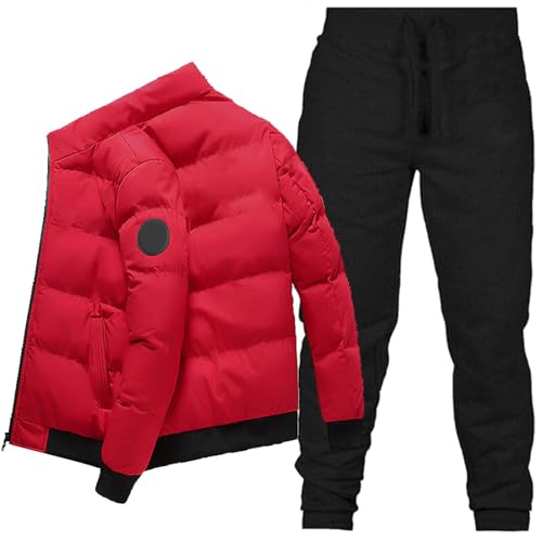 KBOPLEMQ Jogginganzug Herren Trainingsanzug Winter Warm Daunenanzug Sportanzug Männer Daunenjacke mit Reißverschluss + Hosen Jogginghose Zweiteiliger Verdickt Warme Baumwolle-Daune Anzug Set von KBOPLEMQ