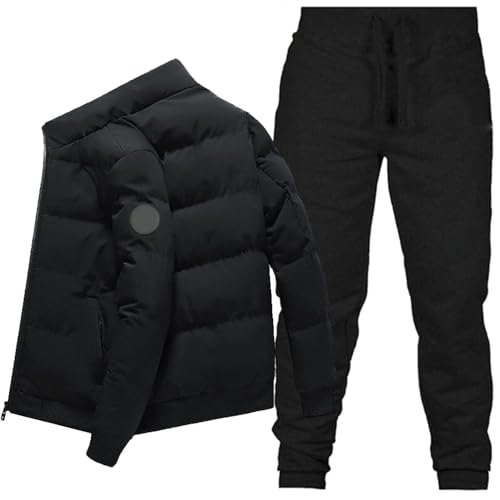 KBOPLEMQ Jogginganzug Herren Trainingsanzug Winter Warm Daunenanzug Sportanzug Männer Daunenjacke mit Reißverschluss + Hosen Jogginghose Zweiteiliger Verdickt Warme Baumwolle-Daune Anzug Set von KBOPLEMQ