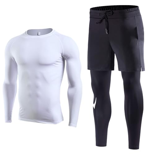 KBOPLEMQ Kompressionsanzug Herrenanzug Trainingsanzug Fitness Tight Quick Dry Running Set T-Shirt Legging Sportswear Gym Sport Suit 2-teiliges Set Herren Kompression Trainingsanzug von KBOPLEMQ
