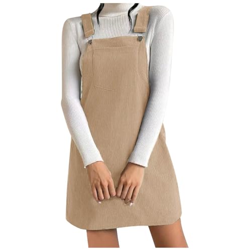 KBOPLEMQ Latzkleid Damen Cord A-Linie Minikleid Button Down Trägerkleid Herbst Winter Latzkleid mit Taschen Elegant Kordkleid Teenager Mädchen Winterkleider Locker Freizeitkleid Einfarbige von KBOPLEMQ