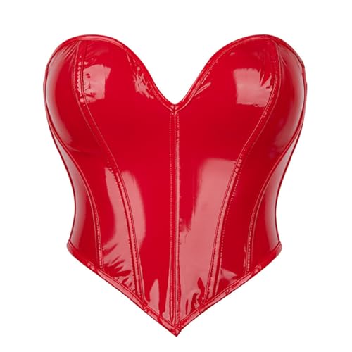 KBOPLEMQ Leder Korsett für Damen Kunstleder Corsage Trägerloses Korsett Top Reißverschluss Bustier Gepolstert Weich Nahtlos Stretch Bustier Top Clubwear Weste Push Up Seamless Komfort Sport BH von KBOPLEMQ