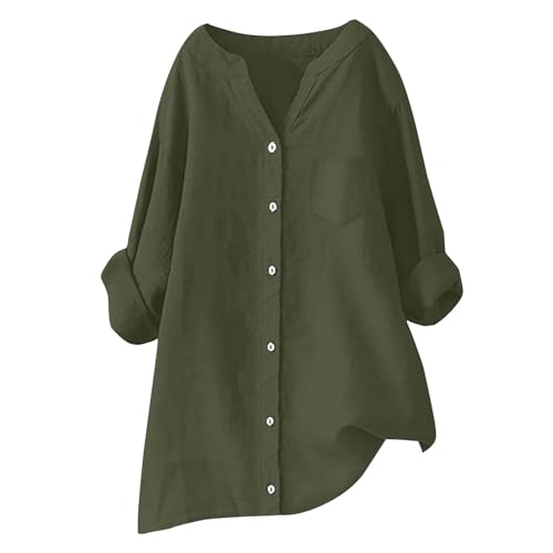 KBOPLEMQ Leinenbluse Damen Sommer Baumwolle Leinen Bluse Langarm Elegant Musselin Bluse Frauen Revers Knopfleiste Blusenshirt Frühling Urlaub Einfarbig Casual Longbluse Hemdbluse Große Größen KBOPLEMQ Leinenbluse Damen Sommer Baumwolle Leinen Bluse Langarm Elegant Musselin Bluse Frauen Revers Knopfleiste Blusenshirt Frühling Urlaub Einfarbig Casual Longbluse Hemdbluse Große Größen von KBOPLEMQ