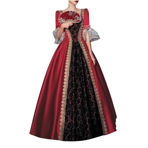 KBOPLEMQ Mittelalter Kleidung Damen Retro Prinzessin-Königin-Kleid Partykleid Ballkleid Renaissance Faltenrock Maxikleider Court Rokoko Barock Marie Antoinette Ballkleider Abendkleider Cosplay von KBOPLEMQ