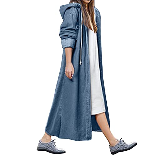 KBOPLEMQ Oversized Jeansmantel Zerrissen Jeansjacke Damen Jeansjacken Jean Coats Einreihiger langer Trenchcoat mit Kapuze von KBOPLEMQ