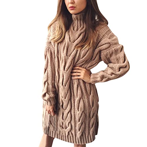 KBOPLEMQ Pulli Kleid Damen Lang Grobstrick Pulloverkleid Warme Strick Longpullover Kleid Winter Freizeitkleid Sweater Einfarbig Minikleid Sweater Kleid Elegant Stretch Dress Wickelkleid Partykleid von KBOPLEMQ