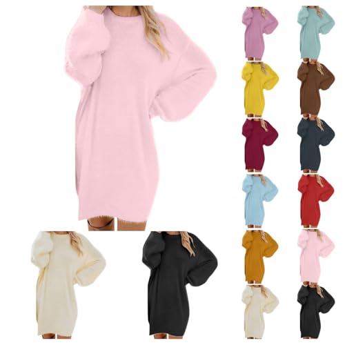 KBOPLEMQ Pullover Damen Longpullover Strickkleid Oversize Sweatshirt-Kleid Lose Langarm Winterkleid mit Fledermaus, Warme Pulloverkleid Schöne Pullis Rundhals Elegante Pulli Modische Shirtkleid von KBOPLEMQ