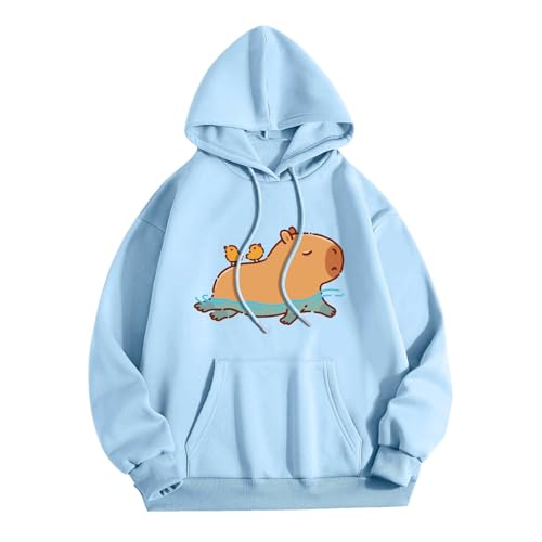 KBOPLEMQ Pullover Teenager Mädchen Kawaii Hoodie Damen Sweatshirt mit Capybara Druck Lässiges Einfarbig Kapuzenpullover Lose Kapuzen Jacke Frauen Hoody Kapuzenpulli Sweatshirt Y2k Hooded von KBOPLEMQ
