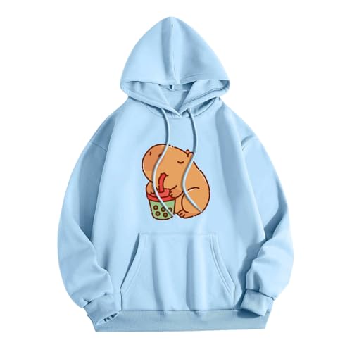 KBOPLEMQ Pullover Teenager Mädchen Kawaii Hoodie Damen Sweatshirt mit Capybara Druck Lässiges Einfarbig Kapuzenpullover Lose Kapuzen Jacke Frauen Hoody Kapuzenpulli Sweatshirt Y2k Hooded von KBOPLEMQ