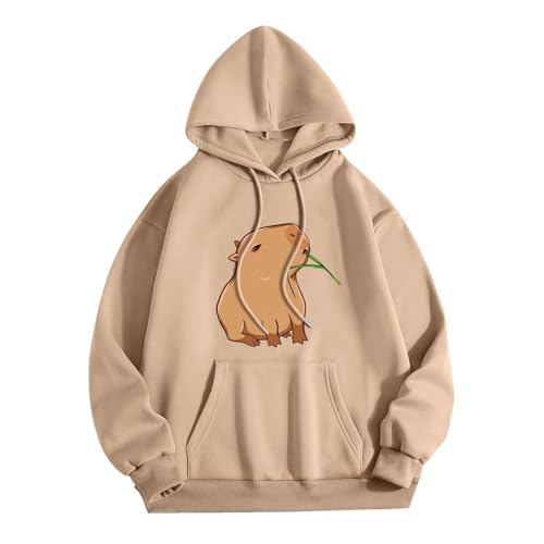 KBOPLEMQ Pullover Teenager Mädchen Kawaii Hoodie Damen Sweatshirt mit Capybara Druck Lässiges Einfarbig Kapuzenpullover Lose Kapuzen Jacke Frauen Hoody Kapuzenpulli Sweatshirt Y2k Hooded von KBOPLEMQ