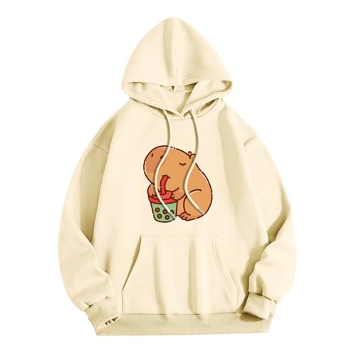 KBOPLEMQ Pullover Teenager Mädchen Kawaii Hoodie Damen Sweatshirt mit Capybara Druck Lässiges Einfarbig Kapuzenpullover Lose Kapuzen Jacke Frauen Hoody Kapuzenpulli Sweatshirt Y2k Hooded von KBOPLEMQ