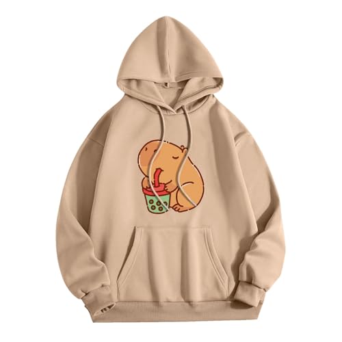 KBOPLEMQ Pullover Teenager Mädchen Kawaii Hoodie Damen Sweatshirt mit Capybara Druck Lässiges Einfarbig Kapuzenpullover Lose Kapuzen Jacke Frauen Hoody Kapuzenpulli Sweatshirt Y2k Hooded von KBOPLEMQ