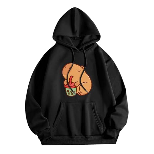 KBOPLEMQ Pullover Teenager Mädchen Kawaii Hoodie Damen Sweatshirt mit Capybara Druck Lässiges Einfarbig Kapuzenpullover Lose Kapuzen Jacke Frauen Hoody Kapuzenpulli Sweatshirt Y2k Hooded von KBOPLEMQ