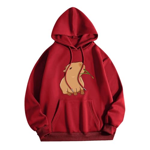 KBOPLEMQ Pullover Teenager Mädchen Kawaii Hoodie Damen Sweatshirt mit Capybara Druck Lässiges Einfarbig Kapuzenpullover Lose Kapuzen Jacke Frauen Hoody Kapuzenpulli Sweatshirt Y2k Hooded von KBOPLEMQ