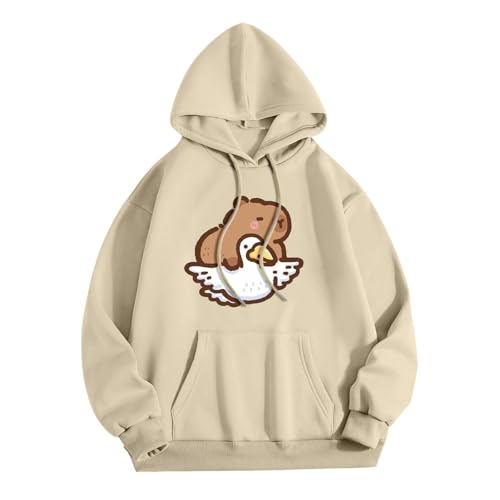 KBOPLEMQ Pullover Teenager Mädchen Kawaii Hoodie Damen Sweatshirt mit Capybara Druck Lässiges Einfarbig Kapuzenpullover Lose Kapuzen Jacke Frauen Hoody Kapuzenpulli Sweatshirt Y2k Hooded von KBOPLEMQ