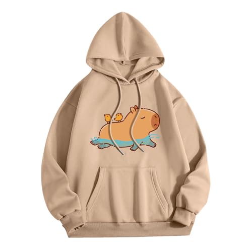 KBOPLEMQ Pullover Teenager Mädchen Kawaii Hoodie Damen Sweatshirt mit Capybara Druck Lässiges Einfarbig Kapuzenpullover Lose Kapuzen Jacke Frauen Hoody Kapuzenpulli Sweatshirt Y2k Hooded von KBOPLEMQ