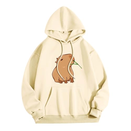 KBOPLEMQ Pullover Teenager Mädchen Kawaii Hoodie Damen Sweatshirt mit Capybara Druck Lässiges Einfarbig Kapuzenpullover Lose Kapuzen Jacke Frauen Hoody Kapuzenpulli Sweatshirt Y2k Hooded von KBOPLEMQ