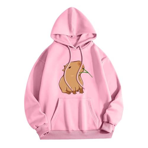 KBOPLEMQ Pullover Teenager Mädchen Kawaii Hoodie Damen Sweatshirt mit Capybara Druck Lässiges Einfarbig Kapuzenpullover Lose Kapuzen Jacke Frauen Hoody Kapuzenpulli Sweatshirt Y2k Hooded von KBOPLEMQ