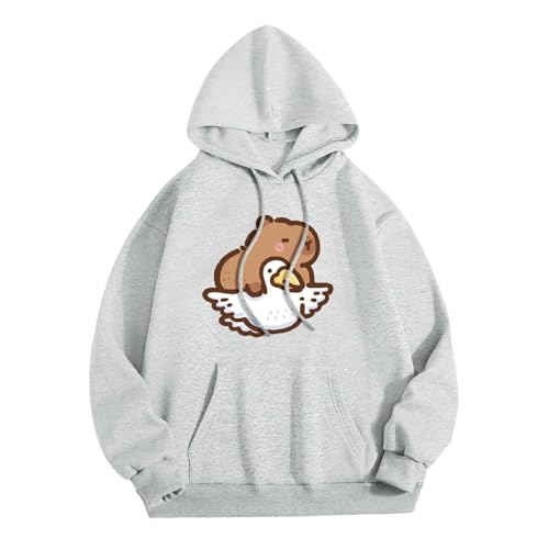 KBOPLEMQ Pullover Teenager Mädchen Kawaii Hoodie Damen Sweatshirt mit Capybara Druck Lässiges Einfarbig Kapuzenpullover Lose Kapuzen Jacke Frauen Hoody Kapuzenpulli Sweatshirt Y2k Hooded von KBOPLEMQ