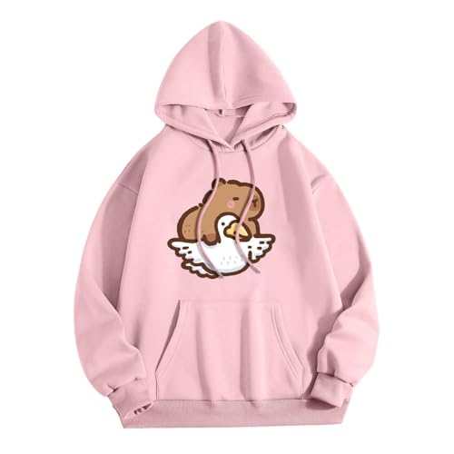 KBOPLEMQ Pullover Teenager Mädchen Kawaii Hoodie Damen Sweatshirt mit Capybara Druck Lässiges Einfarbig Kapuzenpullover Lose Kapuzen Jacke Frauen Hoody Kapuzenpulli Sweatshirt Y2k Hooded von KBOPLEMQ