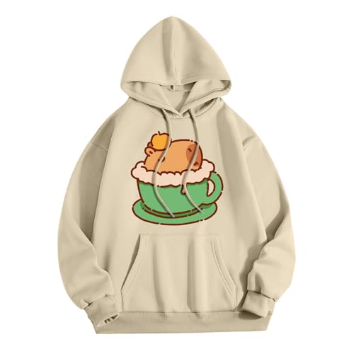 KBOPLEMQ Pullover Teenager Mädchen Kawaii Hoodie Damen Sweatshirt mit Capybara Druck Lässiges Einfarbig Kapuzenpullover Lose Kapuzen Jacke Frauen Hoody Kapuzenpulli Sweatshirt Y2k Hooded von KBOPLEMQ