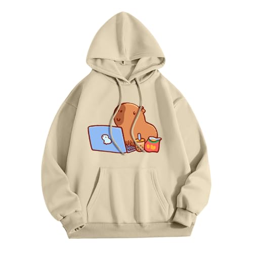 KBOPLEMQ Pullover Teenager Mädchen Kawaii Hoodie Damen Sweatshirt mit Capybara Druck Soft Kapuzenpullover Hoodie Niedliche Print Langarm Herbst Winter Oberteile Cartoon Pulli Y2K Harajuku Top von KBOPLEMQ