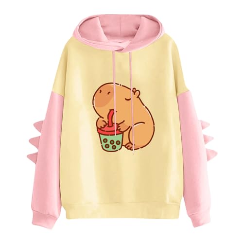 KBOPLEMQ Pullover Teenager Mädchen Kawaii Hoodie Damen Sweatshirt mit Capybara Druck Sport Kapuzenpulli Kreativer Süßer Cartoon Bequeme Langarm Herbst Kapuzenpullover Freizeit Lose Langarmshirt von KBOPLEMQ