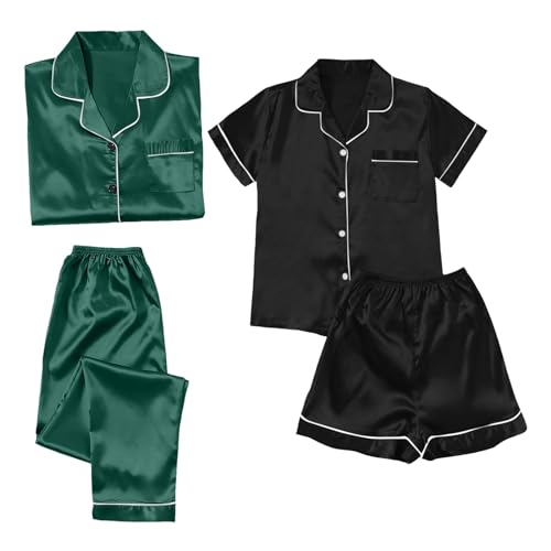 KBOPLEMQ Satin Pyjama Damen Kurz 4-Teiliges Schlafanzug Kurzarm Nachtwäsche Hemd and Shorts Set Frauen Pjs Sets Hausanzug Loungewear Homewear Set Frauen Bequeme Weich Hausanzug Sleepwear KBOPLEMQ Satin Pyjama Damen Kurz 4-Teiliges Schlafanzug Kurzarm Nachtwäsche Hemd and Shorts Set Frauen Pjs Sets Hausanzug Loungewear Homewear Set Frauen Bequeme Weich Hausanzug Sleepwear von KBOPLEMQ