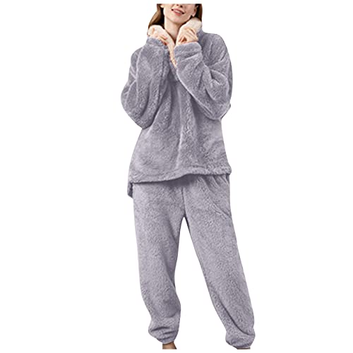 KBOPLEMQ Schlafanzug Für Damen 2 Stück Hausanzug Warme Pyjamas Set Hausanzug Elegant Schlafanzug 2-Set Pyjama Mit Lange Oberteile Und Hosen Polar Fleece Hausanzug Thermo Unterwäsche Unterhemd Anzug von KBOPLEMQ