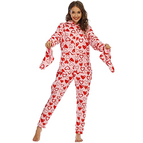 KBOPLEMQ Schlafanzug Onesie Damen mit Füßen Warm Fleece Einteiler Kapuze Pyjama Erwachsene Onesie mit Kapuze Winter Onesie Schlafoverall Einteiler Schlafanzug Pyjama Overall Trainingsanzug Hausanzug von KBOPLEMQ